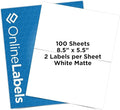 8.5 x 5.5 Half-Sheet Shipping Labels - Permanent, White Matte - for FBA, FedEx, UPS - Pack of 200 Labels, 100 Sheets - Inkjet/Laser Printers - Online Labels