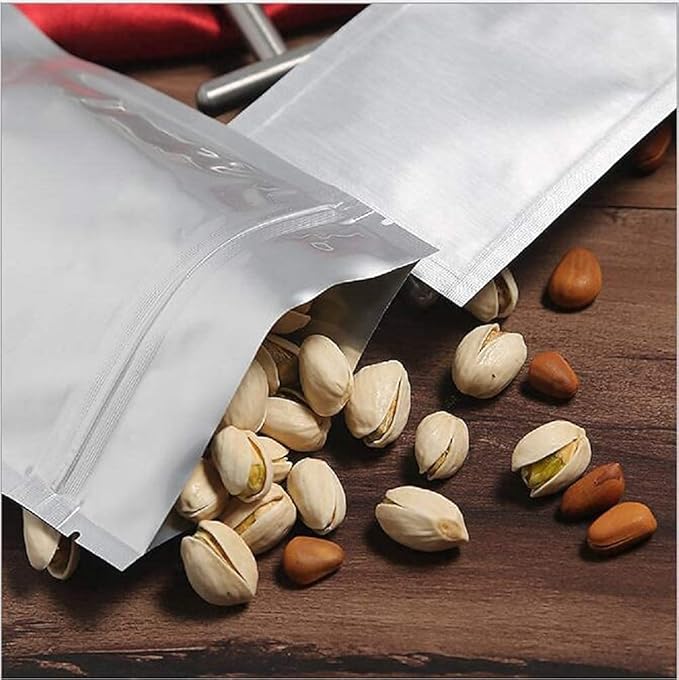 100 Pack Mylar Bags for Food Storage 5.5 x 7.9 Inch Smell Proof Bags Resealable Aluminum Foil Packaging Pouch Bag Silver