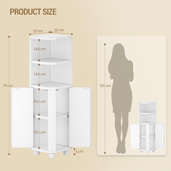 Hzuaneri Corner Cabinet, Small Bathroom Corner Cabinet with Doors | Narrow Storage Cabinets with Adjustable Shelves, Bathroom Organizers and Storage for Small Space, White BC20003X