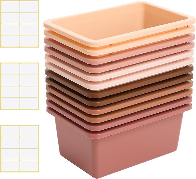 Zonon 12 Pcs Plastic Cubby Storage Bin Back to School Classroom Cubby Organization Storage Container with 1 Pack Self Adhesive Label for Office School Library(Boho Color,11.61 x 7.68 x 4.92)