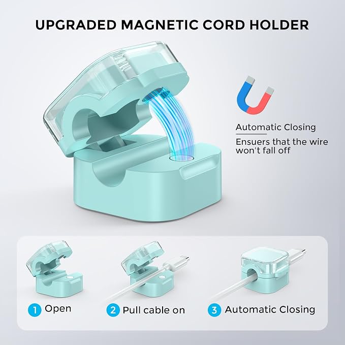 AhaStyle Magnetic Cable Organizer [1s Lock] 6 Pack Cord Holders Cable Clips | Strong Adhesive Hide Cable Cord Keeper Adhesive Wire Organizer Keeper for Nightstand Kitchen Car Office