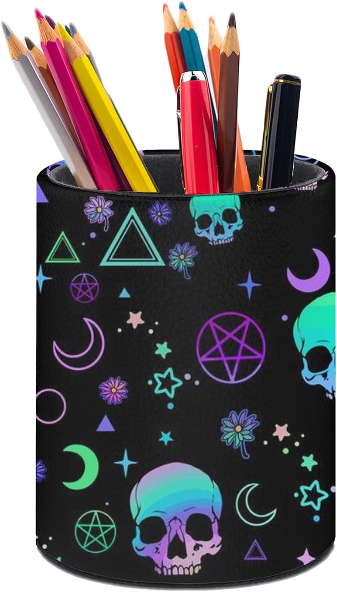 Magic Skull Pen Holder Pencil Cup for Desk Organizer | Cute Makeup Brush Holder PU Multifunctional Office Suppliesfor Decor Home Classroom School