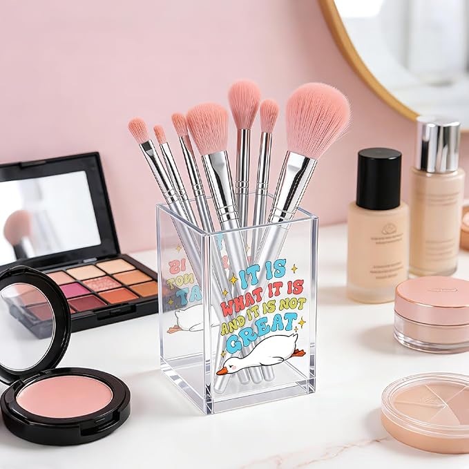 It Is What It Is And It Is Not Great Acrylic Pencil Pen Holder Cup, Silly Goose Makeup Brush Storage Organizer, Sarcastic Goose Quote Pen Desk Accessories Holder Gifts for Women Colleague
