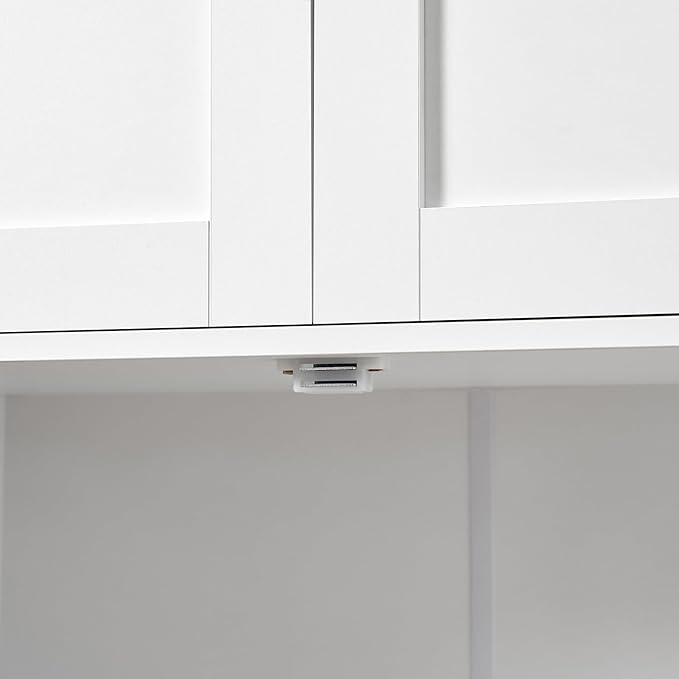 TEENFON Bathroom Floor Storage Cabinet, Freestanding Bathroom Storage Unit with 2 Adjustable Shelves & 4 Doors, White