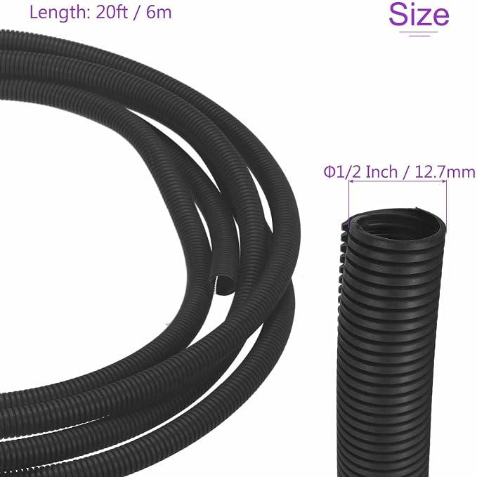 DMiotech 20ft Wire Loom Split Tubing 1/2 Inch(12.7mm) ID, Cord Protectors from Pet Flexible Conduit Cable Management for Office Home Garden, Black