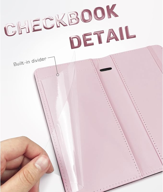 Letter Checkbook Cover, RFID Blocking Checkbook, Duplicate Checks with Pen Holder, Cards Slots, Multi-Functional Checkbook Holder for Personal and Business Checks
