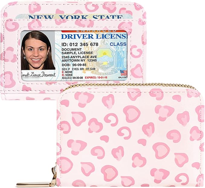 Sunwel Fashion Credit Card Holder for Women Small Accordion Card Cases with ID Window (PINKLEOPARD)