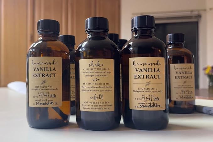 48 Pack Kraft Homemade Vanilla Extract Stickers 1.5×2 inch Square Vanilla Instruction Labels Madagascar Vanilla Beans and Vodka Extract Stickers for Handcrafted Vanilla Bottles,Jar Kitchen Pantry