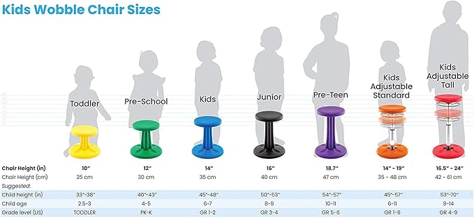 KORE Design Adjustable Wobble Stool Chair, Girls + Boys Kid Desk Stools, Ergonomic Small Office Chairs, Flexible Seating for Active Kids, ADD/ADHD, Classroom, Home, Age 8-12, Tall (16.5-24in), Green