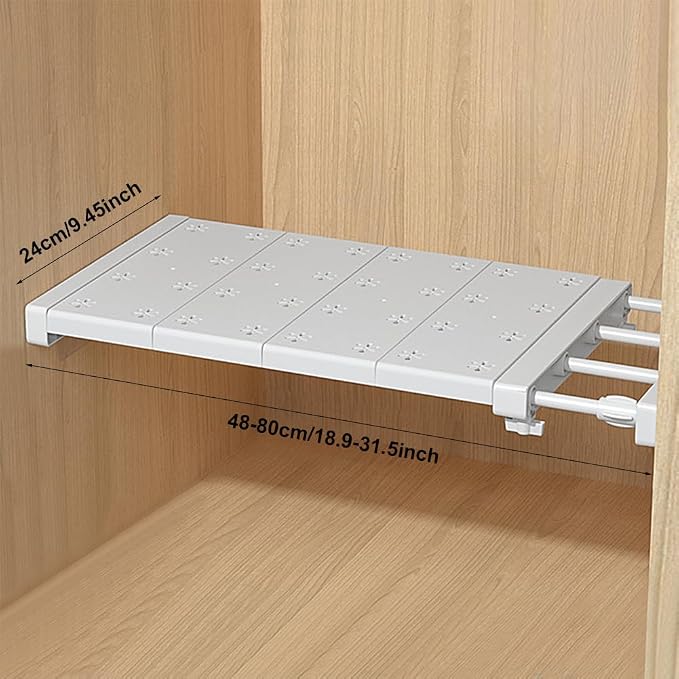 Closet Tension Shelf Rod Expandable Shelf, Adjustable Storage Rack, DIY Organizer Divider Separator for Cabinet Wardrobe Cupboard Kitchen Bathroom (Size:48-80cm)