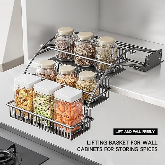 3-Tier Pull Down Spice Rack Organizer for Inside Cabinet Pantry Expandable Display Riser Shelf Kitchen Seasoning Shelf(27.5cm/10.8in)