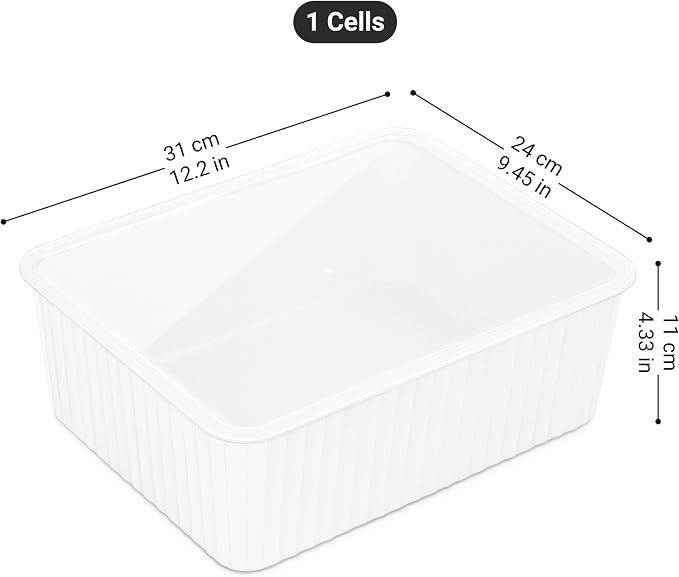 Cetomo Plastic Underwear Drawer Organizer with Lid, Lidded Storage Box for Bras, Plastic Basket for Closet and Shelf, Stackable, White (31 x 24 x 11 cm)
