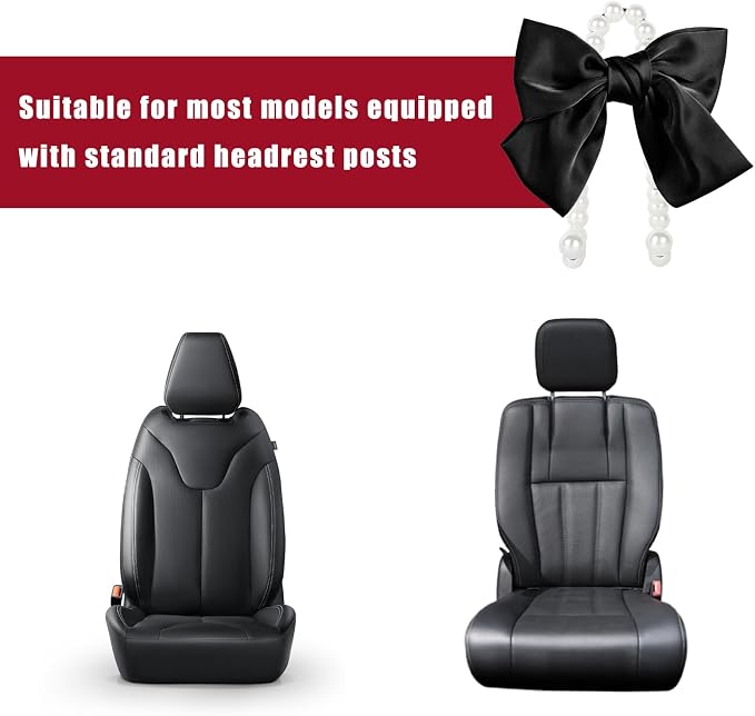 2 PCS Bow Pearl Car Seat Headrest Hook, Car Seatback Hanging Organizer Elegant Pearl Purse Hanger, Cute Bow Vehicle Interior Headrest Storage Hook for Handbag Purse Coat (Black)