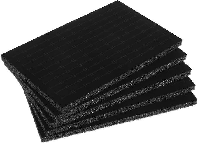 BESPORTBLE 5Pcs Jewelry Box Foam Inserts, 100 Slots Black Velvet Foam Padding for Rings and Earrings Organizer, Cuttable Jewelry Display Tray Inserts and Storage Solution