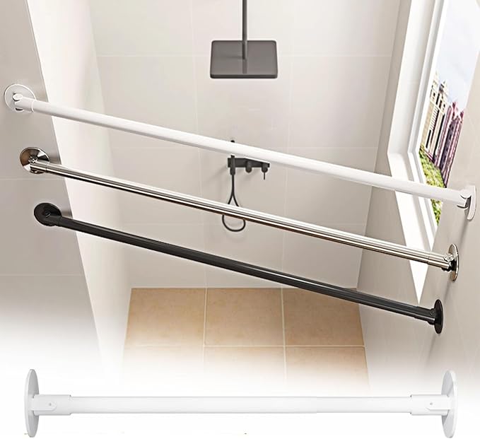 Closet Rod Flange Adjustable Closet Rod for Angled Wall, Retractable Corner Shower Curtain Rod Stainless Steel, 180° Swivel Hanging Clothes Support Pole(White,35-55cm(13 3/4"-21 5/8"))