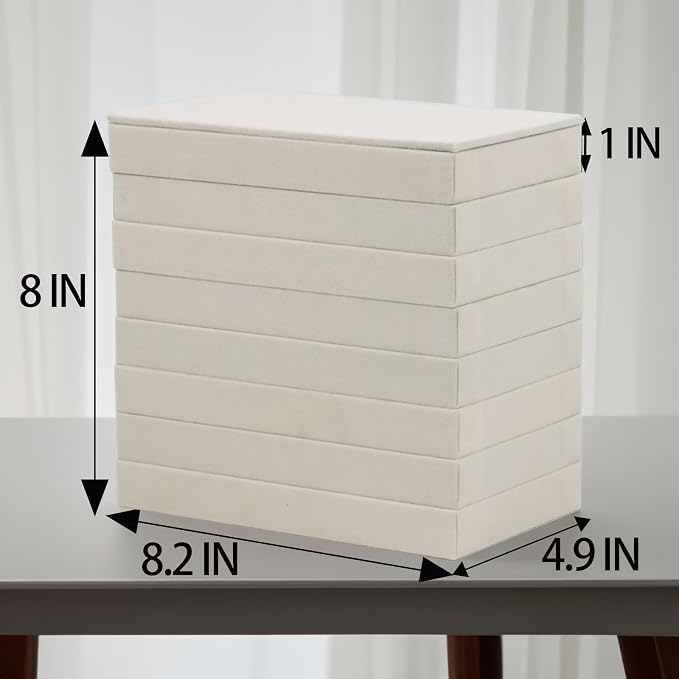 Set of 8 Stackable Jewelry Organizer Trays with 1 Lid for Drawer & Dresser Organizer, Adjustable Velvet Jewelry Box Tray Earring Organizer Necklace Storage Ring Bracelet Display Case (Beige)