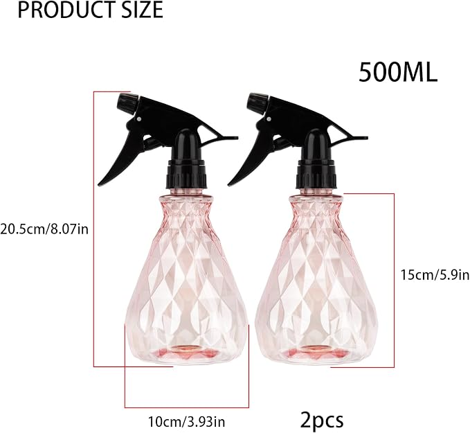 wugongshan 2 Pcs Spray Bottles, 500 ml/17 oz Empty Water Spray Bottles, Plastic Reusable Adjustable Mist Sprayer Squirt Bottles Containers Refillable for Cleaning Solutions, Gardening, Plants (Pink)