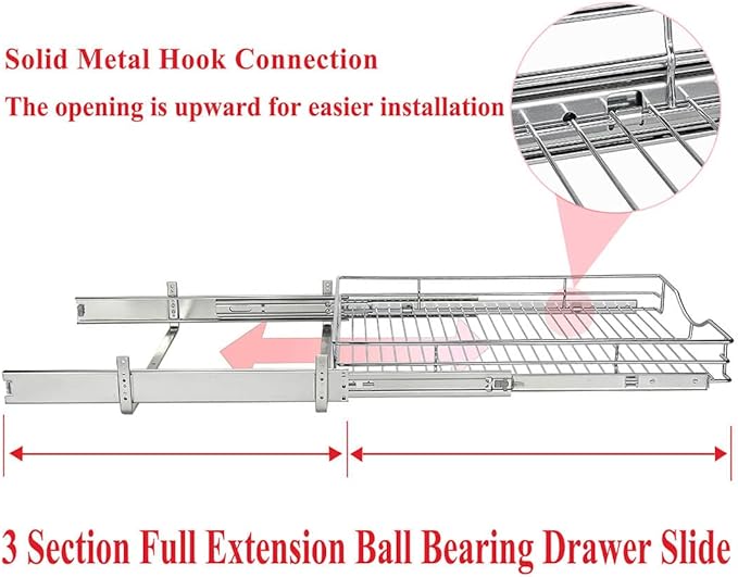 DINDON 1 Tier Pull Out Cabinet Organizer (14" W x 18" D) Heavy-Duty Metal Sliding Drawer Shelf, Slide Out Wire Basket for Kitchen Cabinets, Pantry, Bathroom, Chrome Finish…