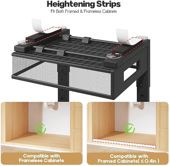 Under Sink Organizer, 2-Tier Dual Pull Out Cabinet Organizer Drawers With Smooth Circular Rail, Large Capacity Metal Mesh Sliding Shelves For Bathroom& Kitchen Storage,Height Adjustable–Black,1 Pack