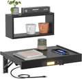 TEAMIX Floating Nightstand with Charging Station, Wall Mounted Folding Bedside Shelf Combo Nightstand with Led Light USB Type C Ports, Space Saving Bed Side Tray Storage for Bedroom, Living Room, Dorm