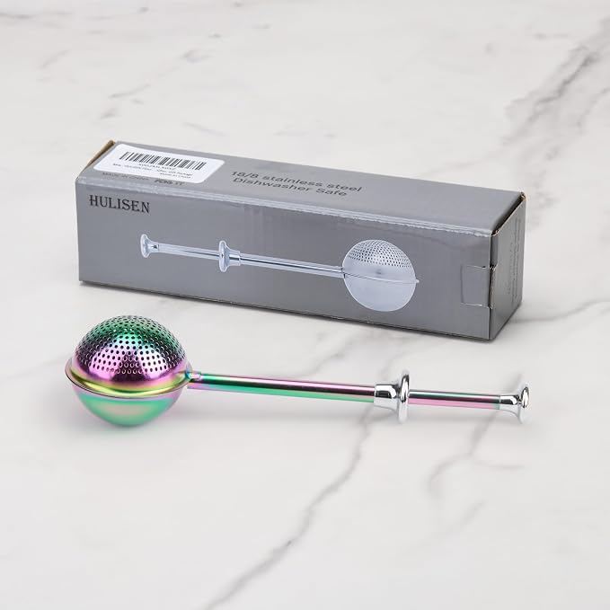 HULISEN Flour Duster, 304 Stainless Steel Flour Sifter for Baking, Rainbow | Spring-Press Handle, Dishwasher Safe, For Flour, Powdered Sugar, Fine Spices, Pick Up and Dust Flour Sifter, Gift Package