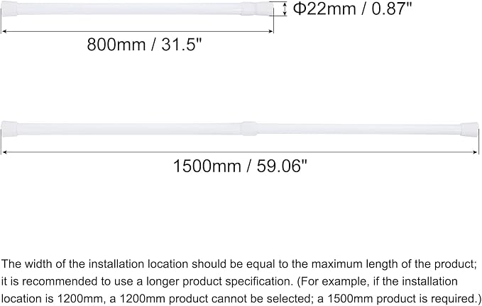 uxcell Tension Curtain Rod, Adjustable 32 to 59 inches, 0.75" Dia White Spring Tension Rod No Drilling Expandable Tension Rod for Doorway, Kitchen