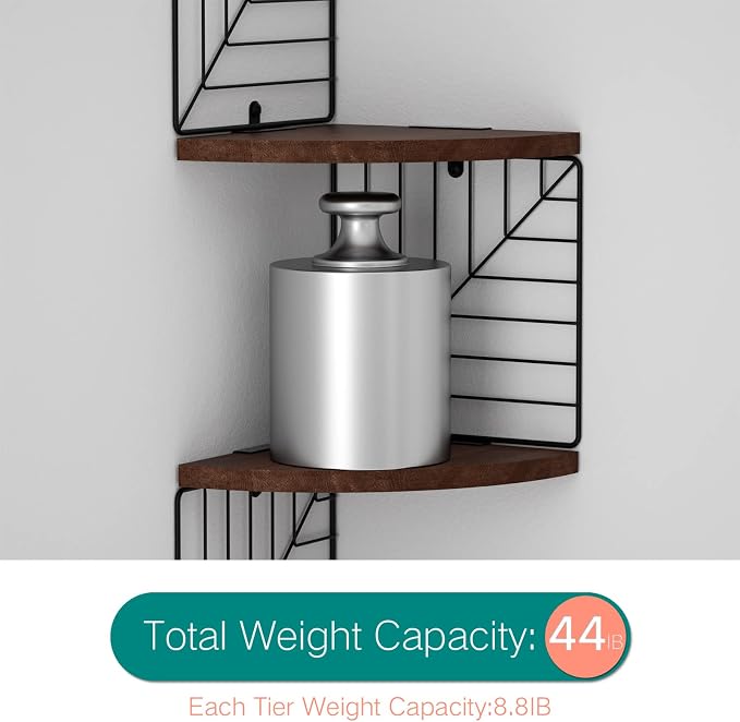 Love-KANKEI Corner Wall Shelf 5 Tier,Solid Wood with Bracket,51"Tall,Walnut | Easy to Install,Leaf-Shaped Floating Wall Shelves,Capacity 44 Lbs,For Bedroom Living Room Bathroom Kitchen Office,Display