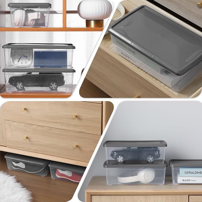 Clear Shoe Boxes Plastic Storage Bins with Lid,Lidded Shoe Boxes | Close,Stackable,Widely Used,See Through,Easy to Clean,Durable,Clear,Handle