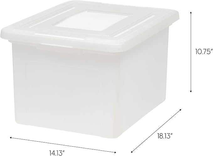IRIS USA 4-Pack 35 Qt. Letter File Box with Lid, Pearl | Protect important documents, letter and legal files with secure storage for home offices, moving, and long-term organization