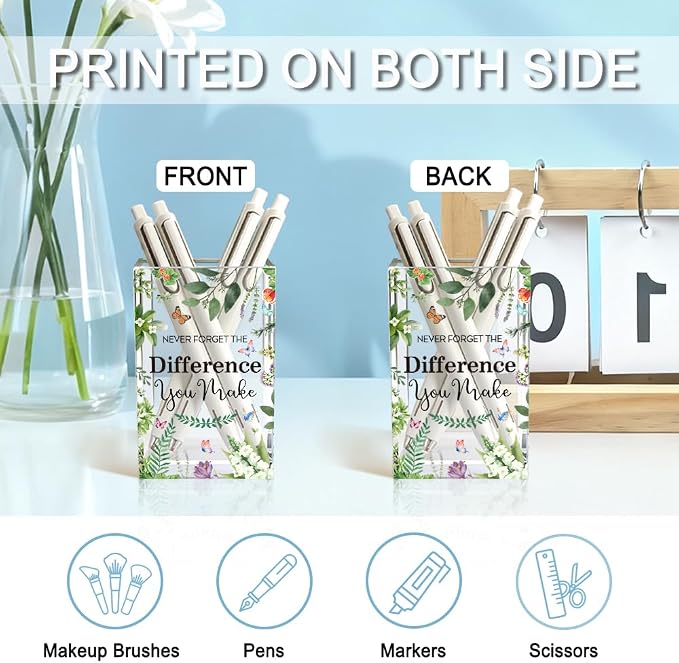 Never Forget The Difference You Make Acrylic Pencil Holder Cup, Farewell Retirement Thank You Gifts for Women Nurse HR, Inspirational Pen Holder for Home Office, Spring Cosmetic Holder Gifts