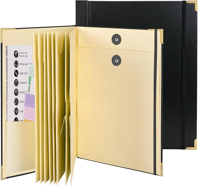 Document Organizer | in Case I Die Binder Organizer with Labels-Black+Khaki | Family Emergency Binder, File Organizer, Important Document Organizer, Folio Folder, Planner