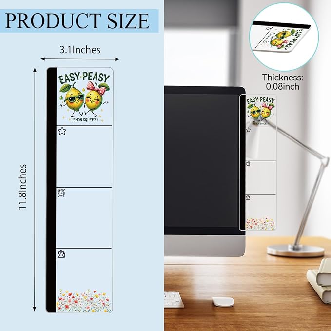 Monitor Memo Board Acrylic Sticky Note Holder Cute Cartoon Lemon Office Desk Decor with 100 Self Stick Note Pads Easy Peasy Lemon Squeezy Quote