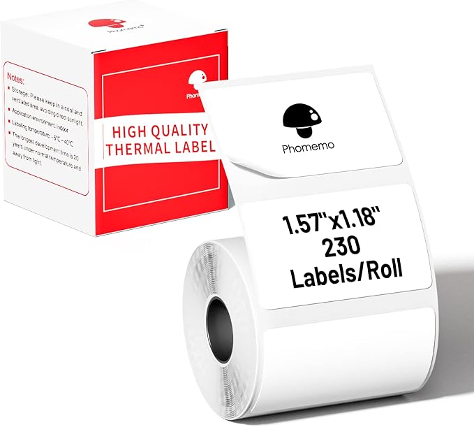 Phomemo Thermal Labels-for M110/M100/M220/M221/M108,1.57"x1.18"(40x30mm),Name Labels for Kids/School, 230 Labels/Roll, for Barcode/Address/Mailing/Logo/Business/Home | Square Name Stickers for Kids/School, 1 Roll, for Barcode/Address/Organization/Logo/...