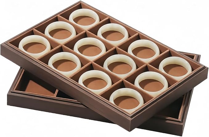 Wood Jewelry Organizer Tray, Bracelet Display (Brown, 2Pc, 12 Grids) | Stackable Jewelry Display, Bracelet Holder, Tangle-Free Bracelet Organizer, Watch Ring Storage
