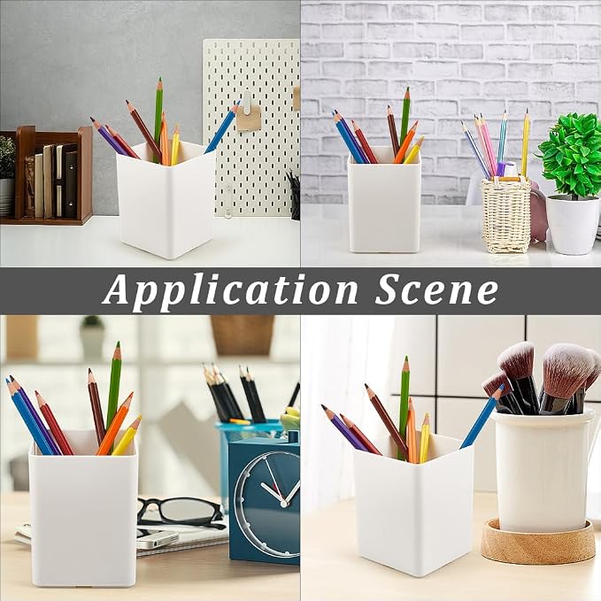 CRASPIRE White Pen Holders Plastic Pencil Cups Square Waterproof Cuboid Cosmetic Makeup Brush Small Stationery Container Holder Box Case for Office School Home Desk Makeup Brush Pen Pencil Storage