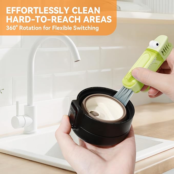 3 in 1 Cup Lid Gap Cleaning Brush Set, Multifunctional Bottle Cleaning Brush, Silicone Cup Lid Gap Cleaner, Home Kitchen Crevice Cleaning Tools (Green)