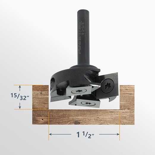 POWERTEC Slab Flattening Router Bit, 1/4" Shank, 1-3/8" Diameter, 1/2" Cutting Depth, 2+2 Flute Carbide Insert Woodworking Surfacing Bit for CNC Machine, Wood Milling & Live Edge Wood Planing (73054)