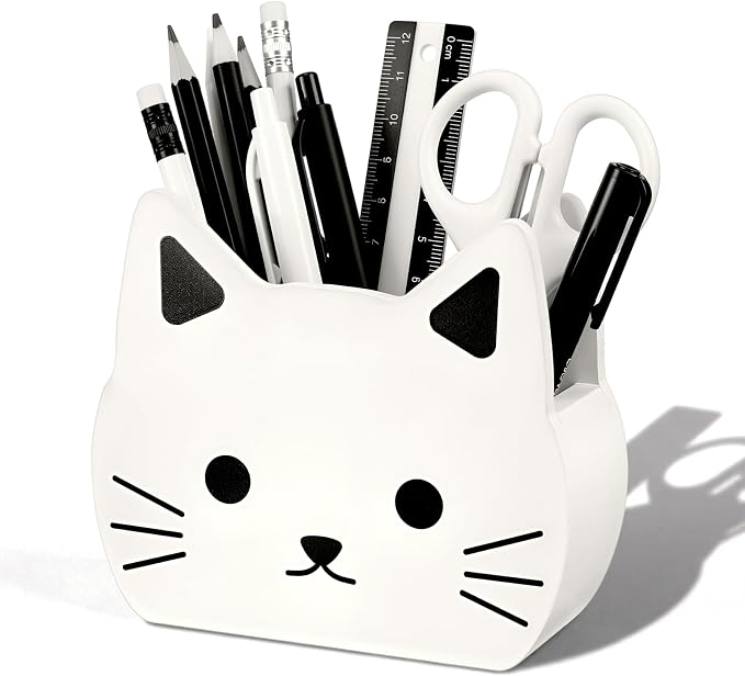Tenceur Cat Pen Holder Cute Cat Large Capacity Pencil Holder Funny Office Decor Pencil Cup Pot Desk Organizer for Office Makeup Brush Holders Back to School Funny Gift for Coworkers Women