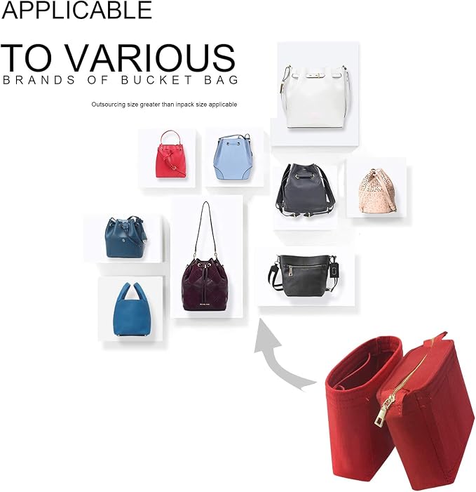 Bag Organizer, Bag Shaper Purse Insert Felt Organizer Fit in NeoNoe Noé and other Bucket Bags - red