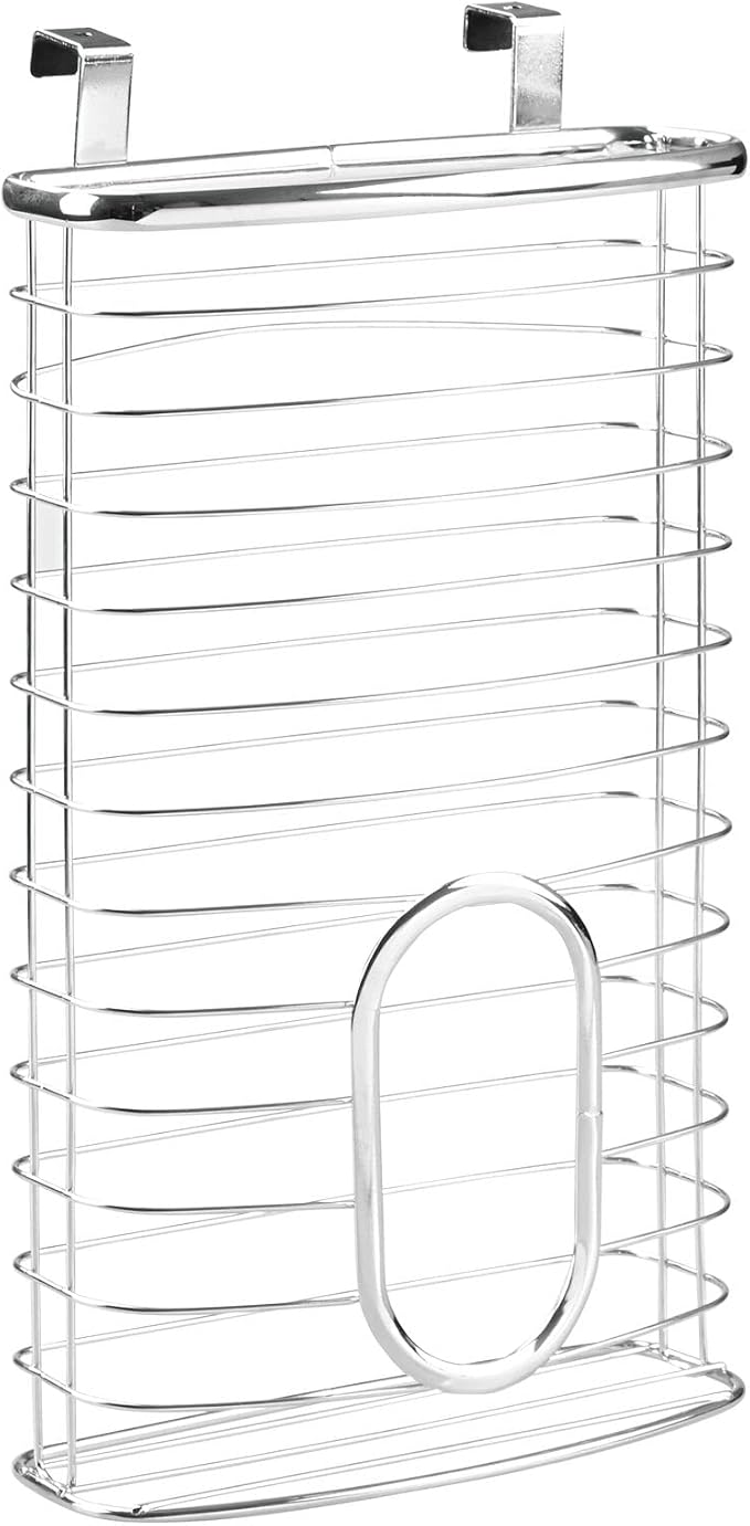 mDesign Steel Hanging Cabinet Storage Organizer Holder for Kitchen, Pantry - Holds Plastic, Sandwich, Garbage, Grocery and Trash Bags; Wrap, Foil, Pack - Spira Collection - Chrome