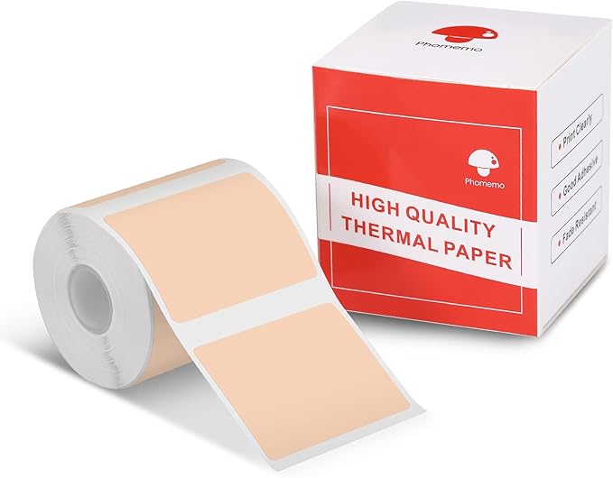 Phomemo Sticker Label M110/M221/M220/M120/M200/M110S Thermal Label- Black on Khaki 1.57"x1.18"(40x30mm) for Small Business, Home, Office, 230 Labels/Roll