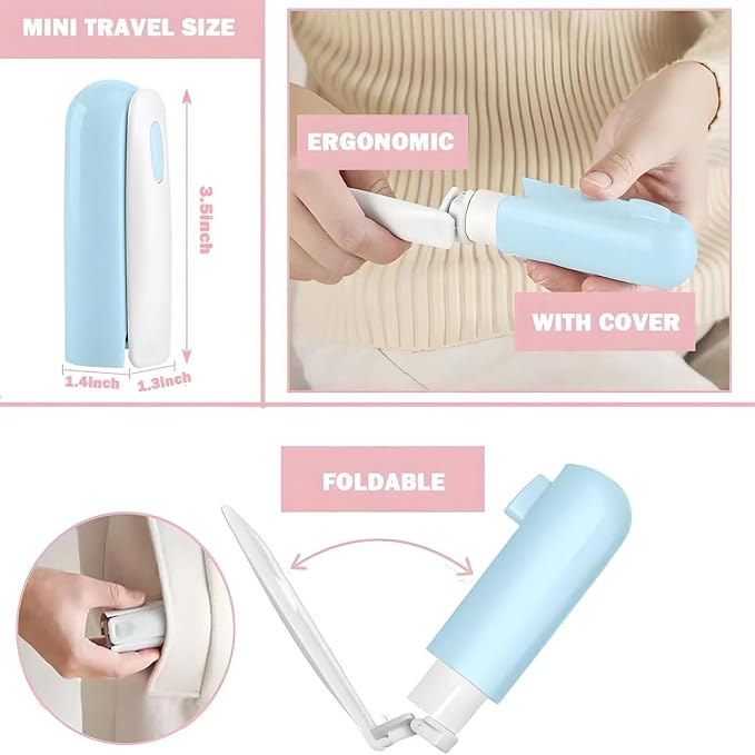 Mini Travel Lint Roller with 300 Sticky Sheets, Compact Portable Pet Hair Remover with Cover for Clothes, Travel, Small Foldable Lint Roller for Purse Car Bag Essentials (Black and Blue)