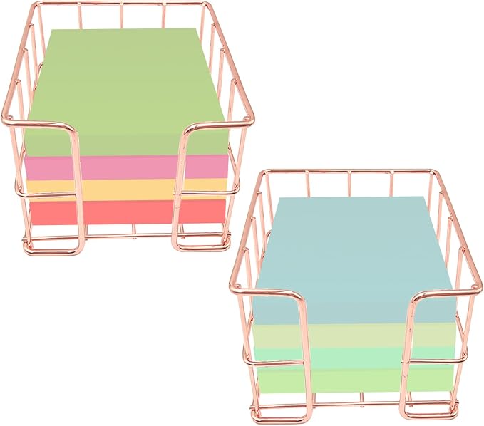 2 Pcs Post Note Holder Sticky Note Holder Notepad Holder Desk Organizer Cute Memo Note Cube Holder Mesh Memo Holder for Office Home School Desk Supplies (Rose Gold)