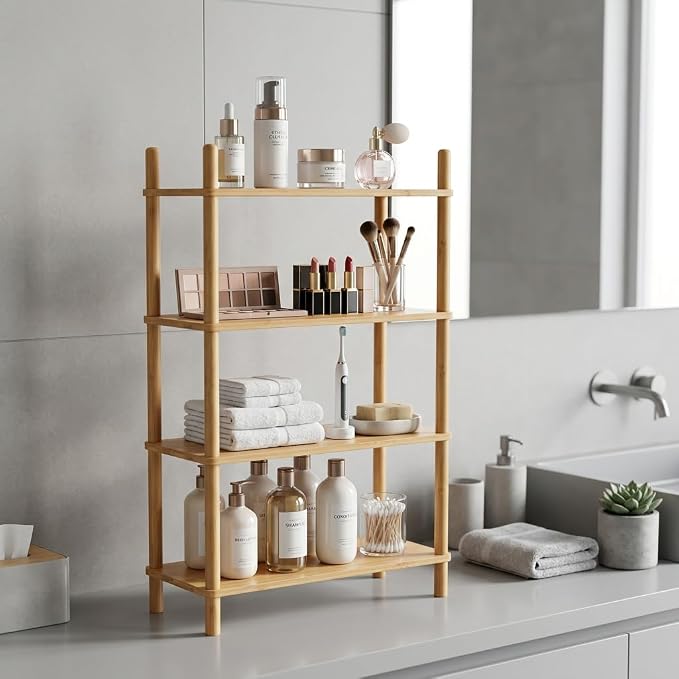 4-Tier Bamboo Coffee Bar Organizer,Coffee Bar Accessories, Mul-tifunctional Wooden Beaded Coffee Station Countertop Stand Shelf for Kitchen Home Office,Counter Riser Display Shelf for Top of Desk Home