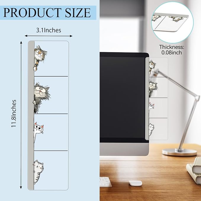 Gifts for cat Lovers Computer Monitor Memo Board, Sticky Note Holder, Monitor Side Note Board, Acrylic Desk Organizer with 100Pcs Notes for Office Worker Men Women, Home Desktop and Office Desk