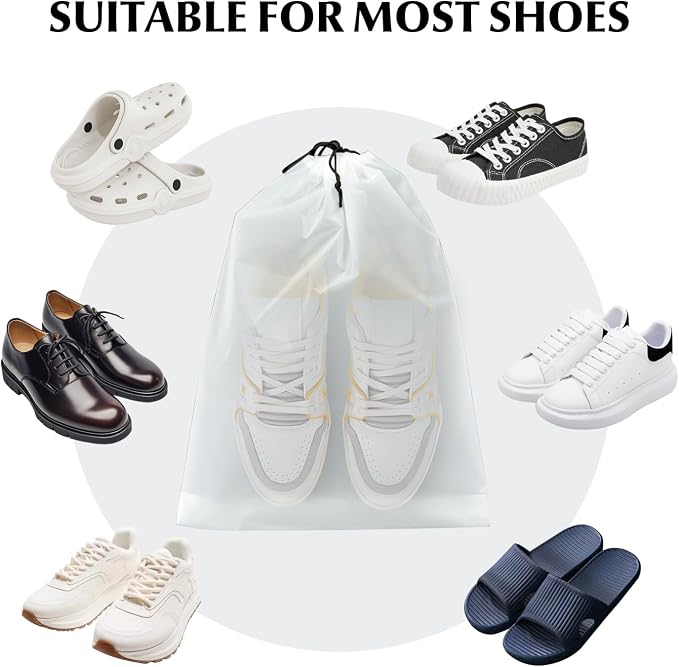 6 Pack Clear Drawstring Travel Shoe Bags, Large Size Transparent Storage Organizer for Men Women