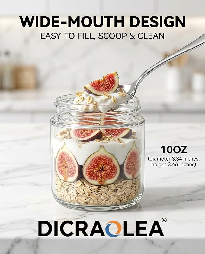 10 oz 4Pack Glass Overnight Oats Jars Containers with Airtight Leakproof Lids, Reusable Mason Jars for Meal Prep, Yogurt Parfaits, Smoothies, Salads & Healthy Breakfasts (10 OZ-4-2)