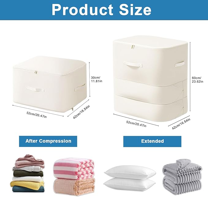 1PC Comforter Storage Bag, 3-Layer Zipper Blanket Storage Bag, Ultra Space Saving Self Compression Storage Bags for Comforters, Clothes, Pillows, Duvet and Bedding Sets (Beige, X-Large)