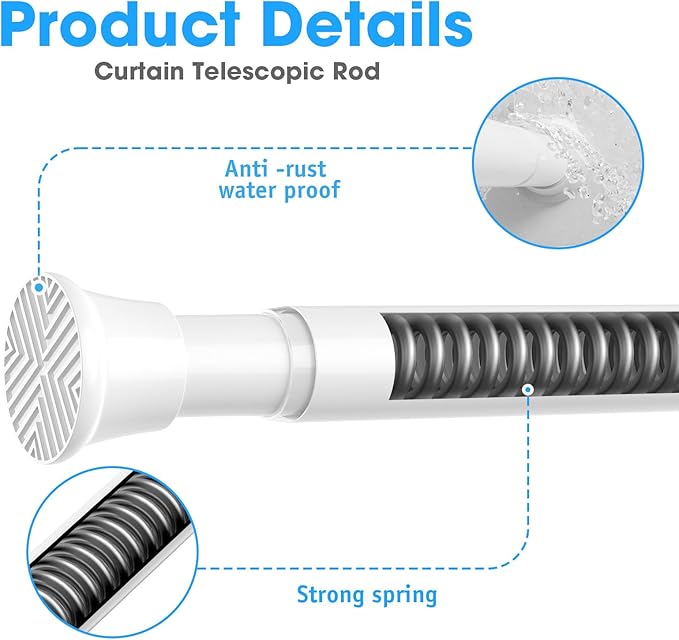 1Pack White Tension Curtain Rods 31 to 76 Inch Small Curtain Rods No Drilling Short Tension Rod Adjustable Spring Rod for Windows Door Closet Pressure Rod