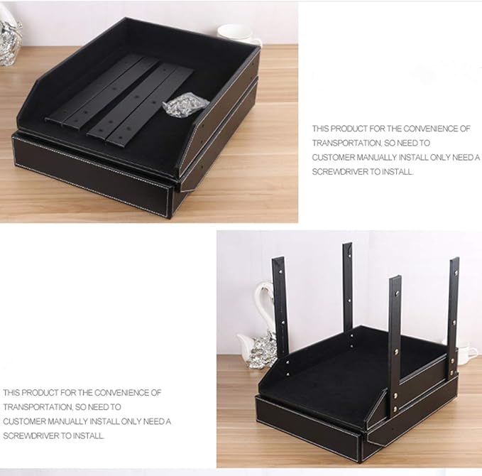 Leather Desk File Organizer, 3-Layer Stackable Tray, Used to Store documents, folders, Stationery, Magazines, Newspapers, Letters, and Other Home Office Sundries Desktop Organization Holder(Black)…